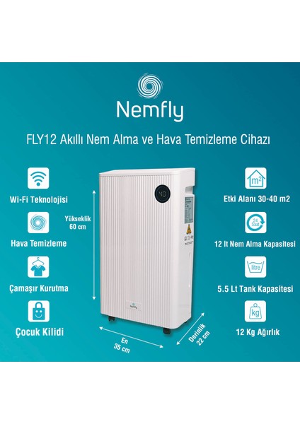 FLY12 Akıllı ( Wi-Fi ) Ev Tipi Nem Alma ve Hava Temizleme Cihazı fiyatları