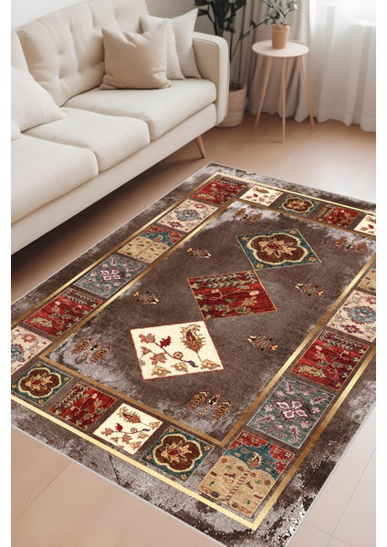 Dijital Baskı Klasik Desenli Kilim Görünümlü Dekoratif Makinada Yıkanabilir Salon ve Yolluk Halısı
