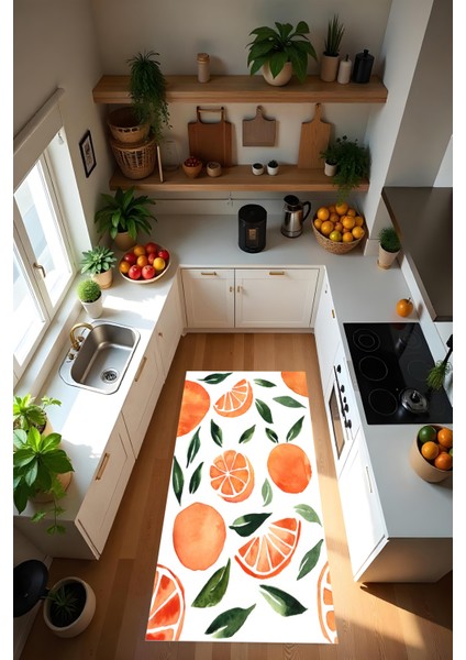 Dijital Baskı Modern Kaymaz Taban Leke Tutmaz Makinada Yıkanabilir Mutfak Halısı ve Balkon Halısı