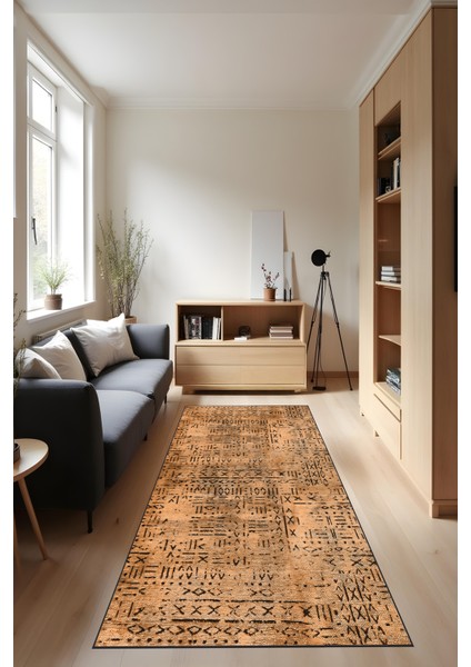 Dijital Baskı Kaymaz Taban Iskandinav Etnik Desen Hardal Renk Salon Halısı Yolluk fiyatları