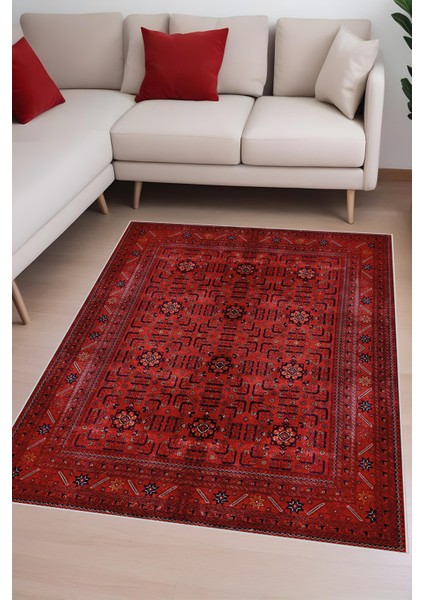 Dijital Baskı Klasik Desenli Kırmızı Çerçeveli Dekoratif Makinada Yıkanabilir Salon ve Yolluk Halısı fiyatları