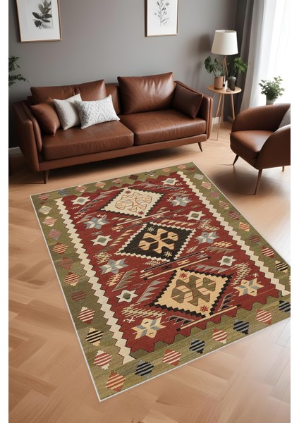 Dijital Baskı Klasik Desenli Kilim Görünümlü Dekoratif Makinada Yıkanabilir Salon ve Yolluk Halısı