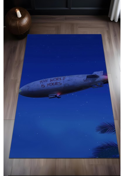 Dijital Baskı Gökyüzü Temalı Kaymaz Taban Leke Tutmaz Makinada Yıkanabilir Salon Halısı Genç Halısı