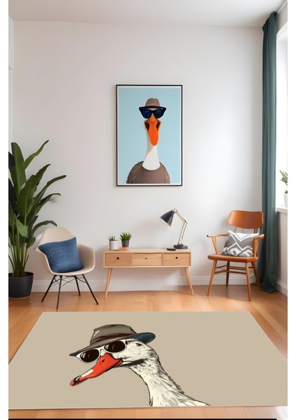 Makinede Yıkanabilir Ördek Figürlü Kaymaz Taban Leke Tutmaz Salon Halısı Çocuk Halısı ve Yolluk