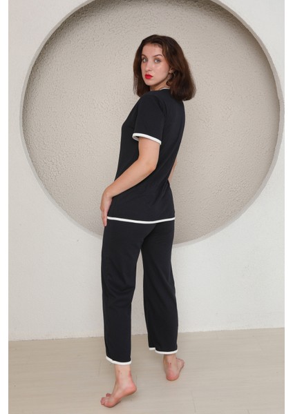 Kadın Pijama Takımı Kısa Kollu Siyah