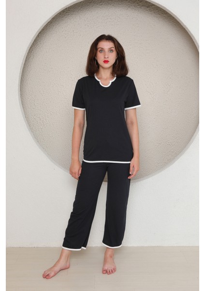 Kadın Pijama Takımı Kısa Kollu Siyah indirimleri