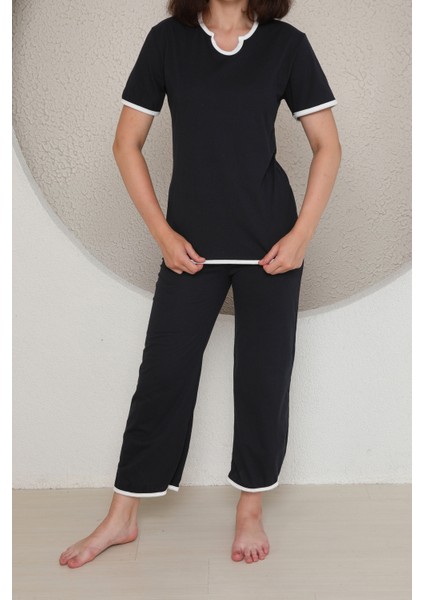 Kadın Pijama Takımı Kısa Kollu Siyah
