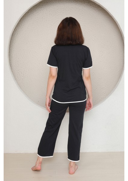 Kadın Pijama Takımı Kısa Kollu Siyah