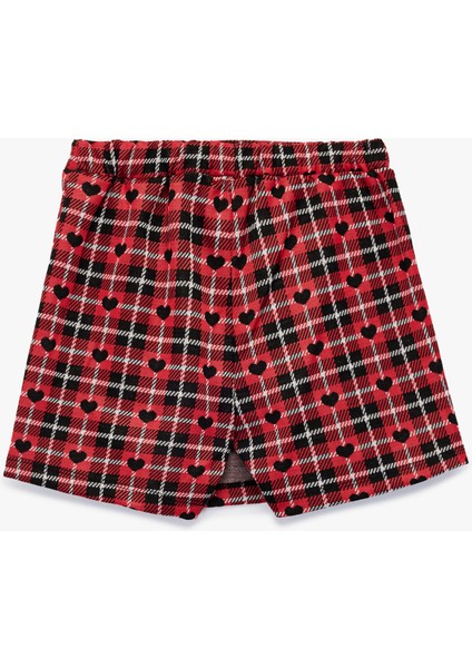 Ekose Desenli Kalp Baskılı Şort Etek fiyatları