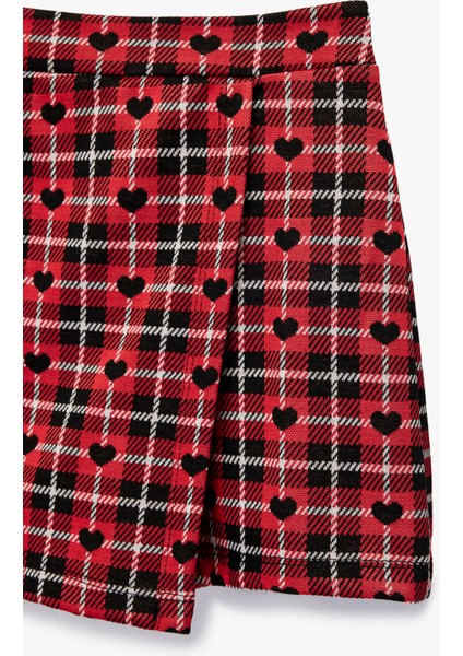 Ekose Desenli Kalp Baskılı Şort Etek modelleri