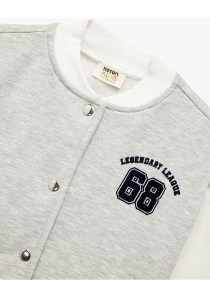 Düğmeli Baskılı Uzun Kollu Yuvarlak Yaka Crop Kolej Ceket modelleri