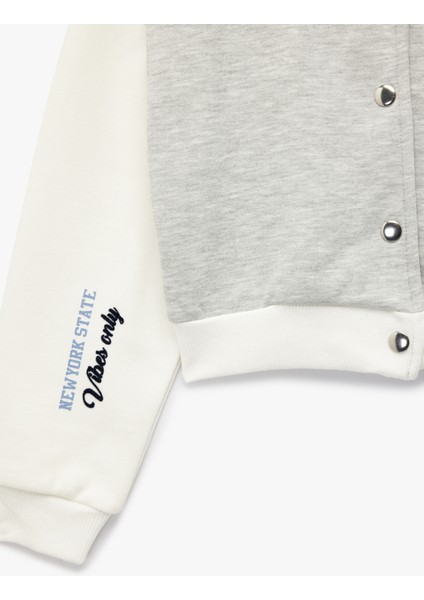 Düğmeli Baskılı Uzun Kollu Yuvarlak Yaka Crop Kolej Ceket fırsatları