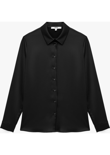 Klasik Yaka Uzun Kollu Düğmeli Saten Gömlek