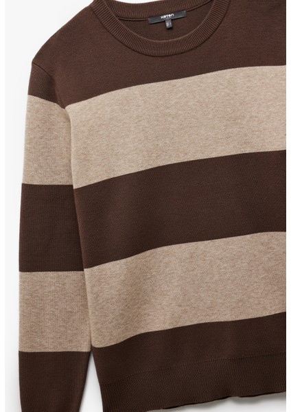 Uzun Kollu Bisiklet Yaka Çizgili Triko Kazak indirimleri