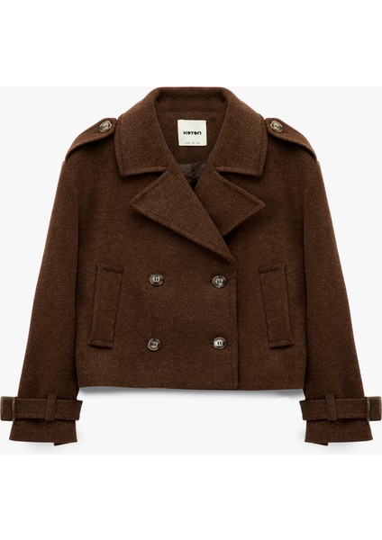 Cepli Düğmeli Uzun Kollu Kısa Kaşe Mont