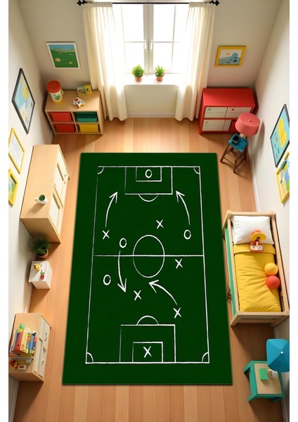 Dijital Baskı Futbol Temalı Kaymaz Taban Leke Tutmaz Yıkanabilir Salon Halısı ve Genç Halısı