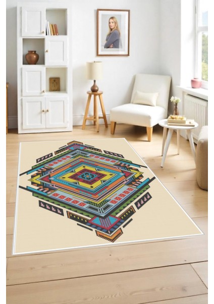 Makinede Yıkanabilir Kaymaz Taban Leke Tutmaz Bohem Desen Mutfak Halısı Salon Halısı ve Yolluk