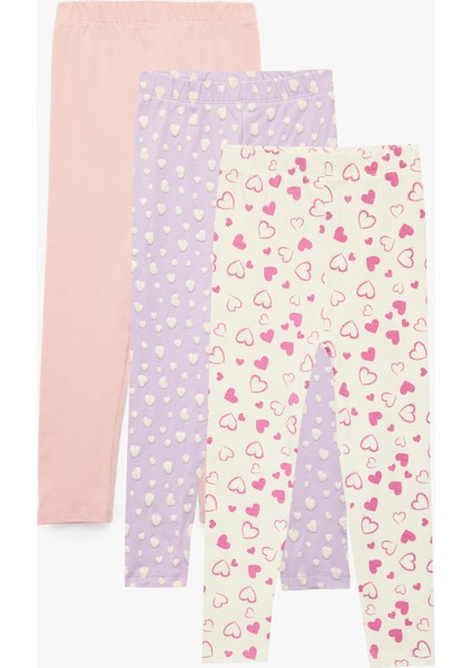 Pamuklu Desenli Beli Lastikli 3'lü Tayt Seti