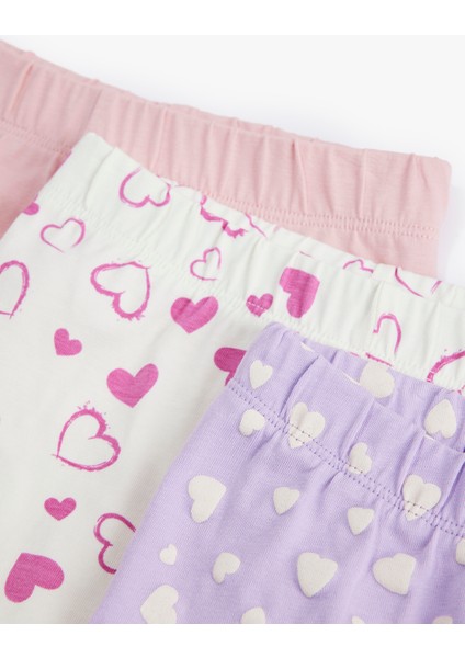 Pamuklu Desenli Beli Lastikli 3'lü Tayt Seti