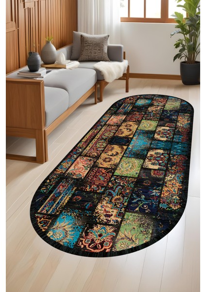 Dijital Baskı Patchwork Eskitme Model Dekoratif Makinada Yıkanabilir Oval Salon Mutfak Yolluk Halısı fiyatları