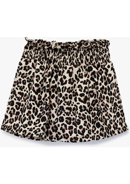 Leopar Desenli Gipeli Mini Şort Etek