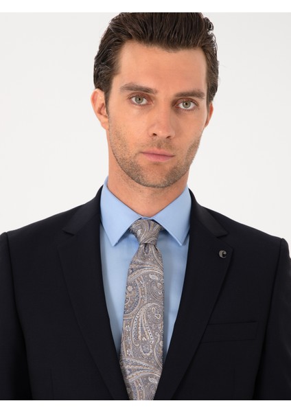 Erkek Lacivert Slim Fit %100 Yün Mono Yaka Takım Elbise 50310092-VR033 fiyatları