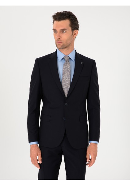 Erkek Lacivert Slim Fit %100 Yün Mono Yaka Takım Elbise 50310092-VR033 modelleri