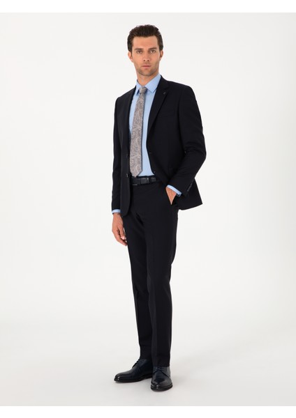 Erkek Lacivert Slim Fit %100 Yün Mono Yaka Takım Elbise 50310092-VR033 fırsatları