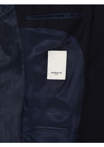 Erkek Lacivert Slim Fit %100 Yün Mono Yaka Takım Elbise 50310092-VR033