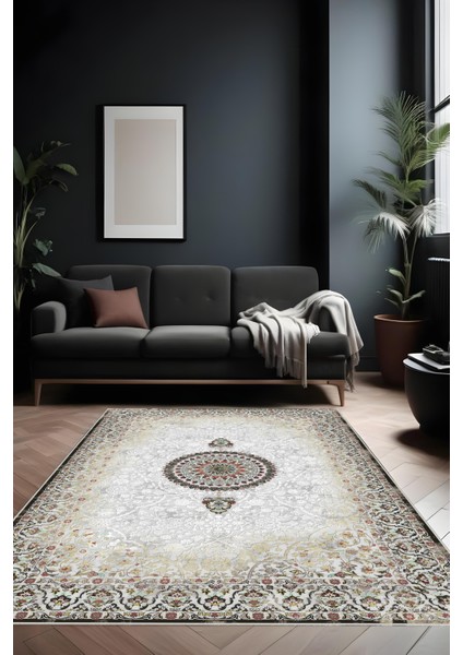 Makinede Yıkanabilir Klasik Desen Kaymaz Taban Leke Tutmaz Salon Halısı ve Kesme Yolluk