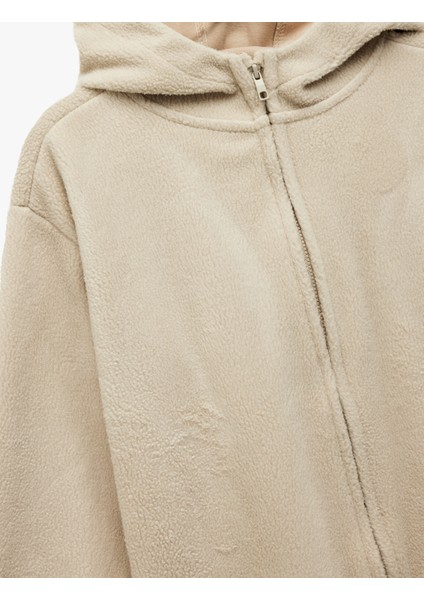 Uzun Kollu Fermuarlı Kapşonlu Polar Sweatshirt modelleri