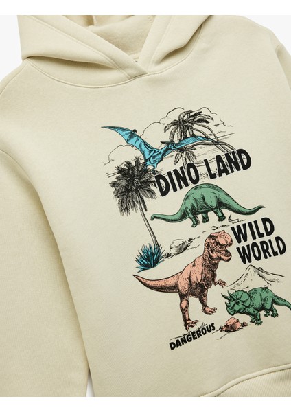 Şardonlu Dinozor Baskılı Uzun Kollu Kapşonlu Sweatshirt modelleri