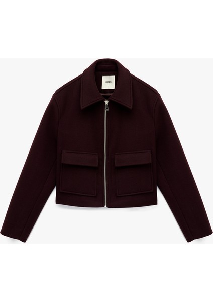 Uzun Kollu Cepli Fermuarlı Kısa Kaşe Mont