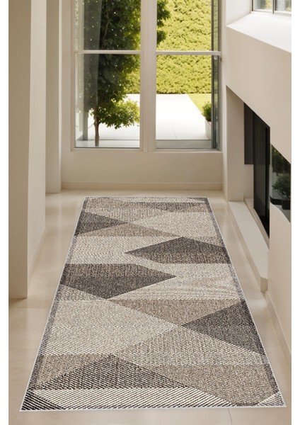 Dijital Baskılı Kahve Renk Tonlu Üçgen Piramit Desenli Makinada Yıkanabilir Salon ve Yolluk Halısı fiyatları
