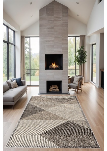 Dijital Baskılı Kahve Renk Tonlu Üçgen Piramit Desenli Makinada Yıkanabilir Salon ve Yolluk Halısı modelleri