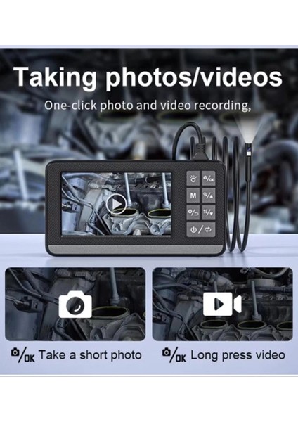 Ekranlı Çift Kameralı 5 mt Sert Kablo Endoskop Kamera 8 mm 4.3 Inc Hafıza Kart Destekli