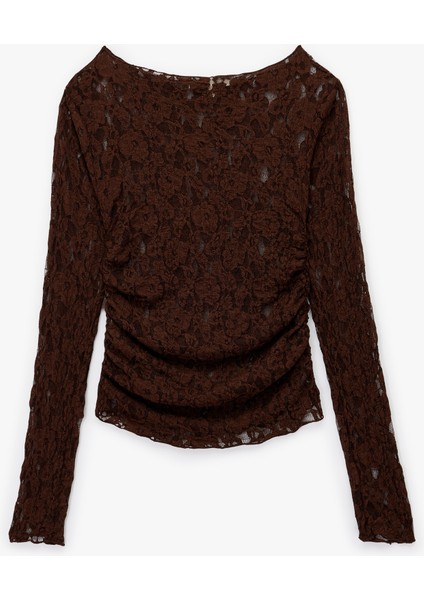 Yarı Transparan Uzun Kollu Kayık Yaka Dantel Bluz fiyatları