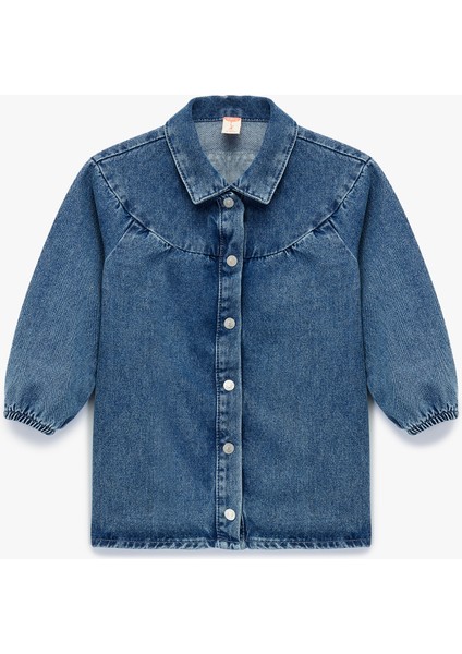 Pamuklu Uzun Kollu Gömlek Yaka Denim Elbise