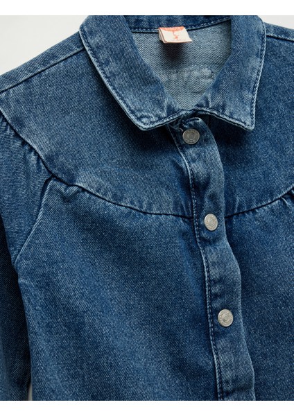 Pamuklu Uzun Kollu Gömlek Yaka Denim Elbise modelleri
