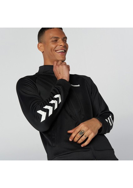 Erkek Siyah Sweatshirt Logo ve Şevron Baskılı Regular Fit İlkbahar Sonbahar Koleksiyonu