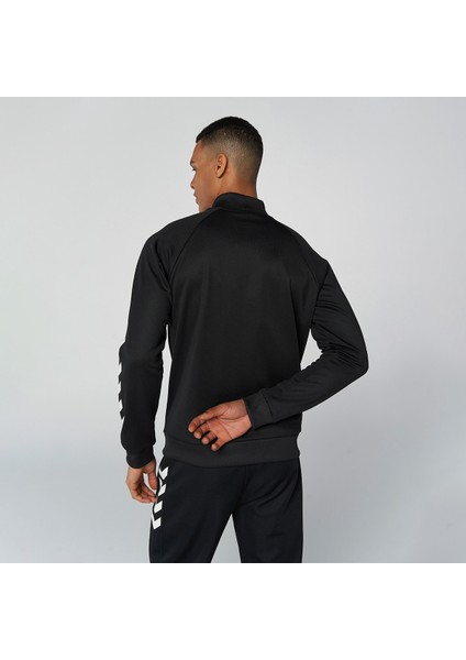 Erkek Siyah Sweatshirt Logo ve Şevron Baskılı Regular Fit İlkbahar Sonbahar Koleksiyonu