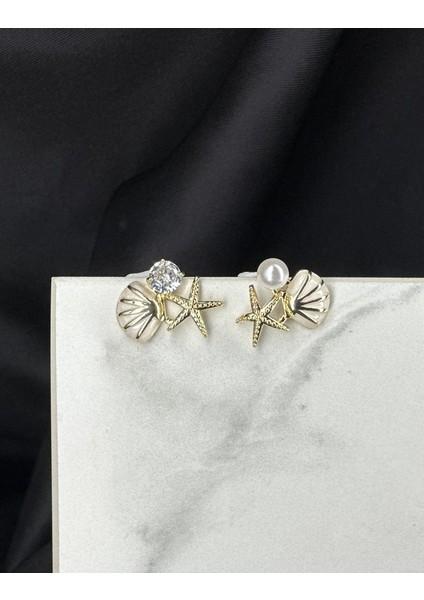 Gold Altın Deniz Konseptil Çivi Çelik Küpe