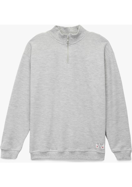Şardonlu Uzun Kollu Basic Yarım Fermuarlı Dik Yaka Sweatshirt