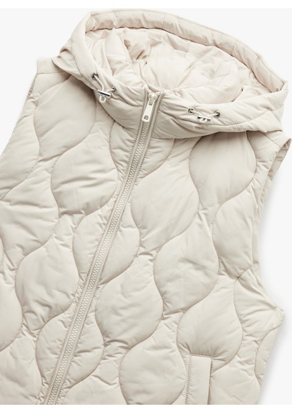 Fermuarlı Cepli Su Itici Kapüşonlu Kolsuz Kapitone Şişme Yelek