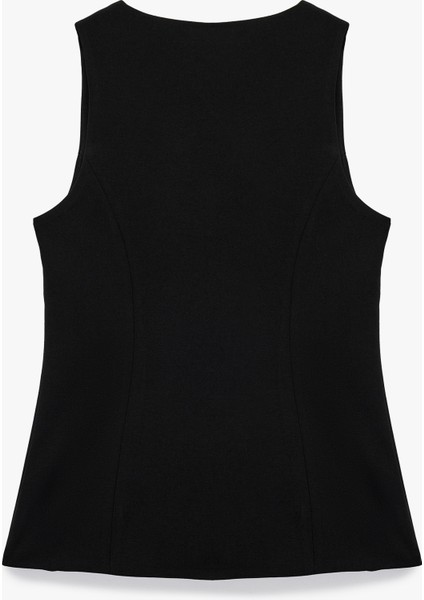 Asimetrik Metal Aksesuarlı Kolsuz Kruvaze Yaka Yelek fiyatları