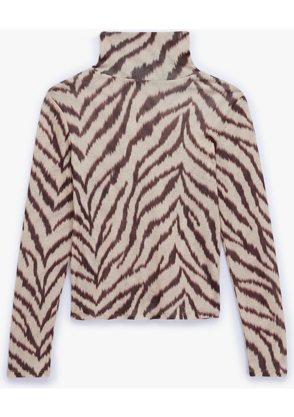 Slim Fit Uzun Kollu Zebra Desenli Balıkçı Yaka Tişört fiyatları