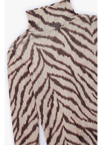 Slim Fit Uzun Kollu Zebra Desenli Balıkçı Yaka Tişört modelleri