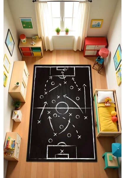 Dijital Baskı Futbol Temalı Kaymaz Taban Leke Tutmaz Yıkanabilir Salon Halısı ve Genç Halısı