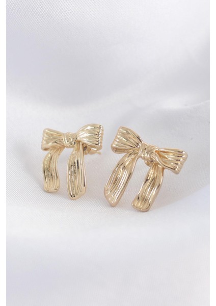 Pirinç Gold Renk Çizgi Detay Fiyonk Küpe - PRT3500EB01422