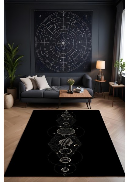 Makinede Yıkanabilir Astronomi Desen Kaymaz Taban Leke Tutmaz Salon Halısı Genç Halısı Çocuk Halısı